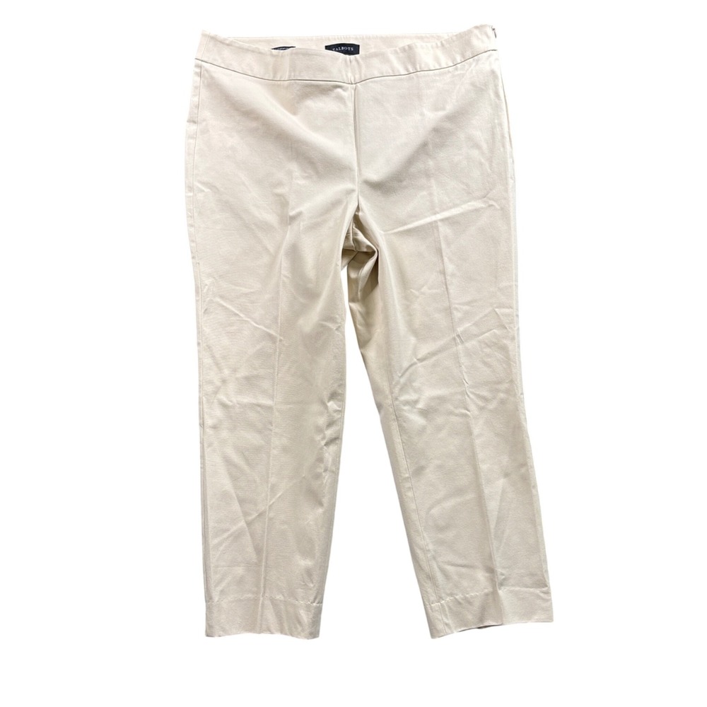 Talbots Chatham Ankle Pants Womens 18 Beige Cream Stretch Side Zip Old Money
